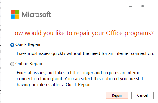 Microsoft-outlook-repair Window